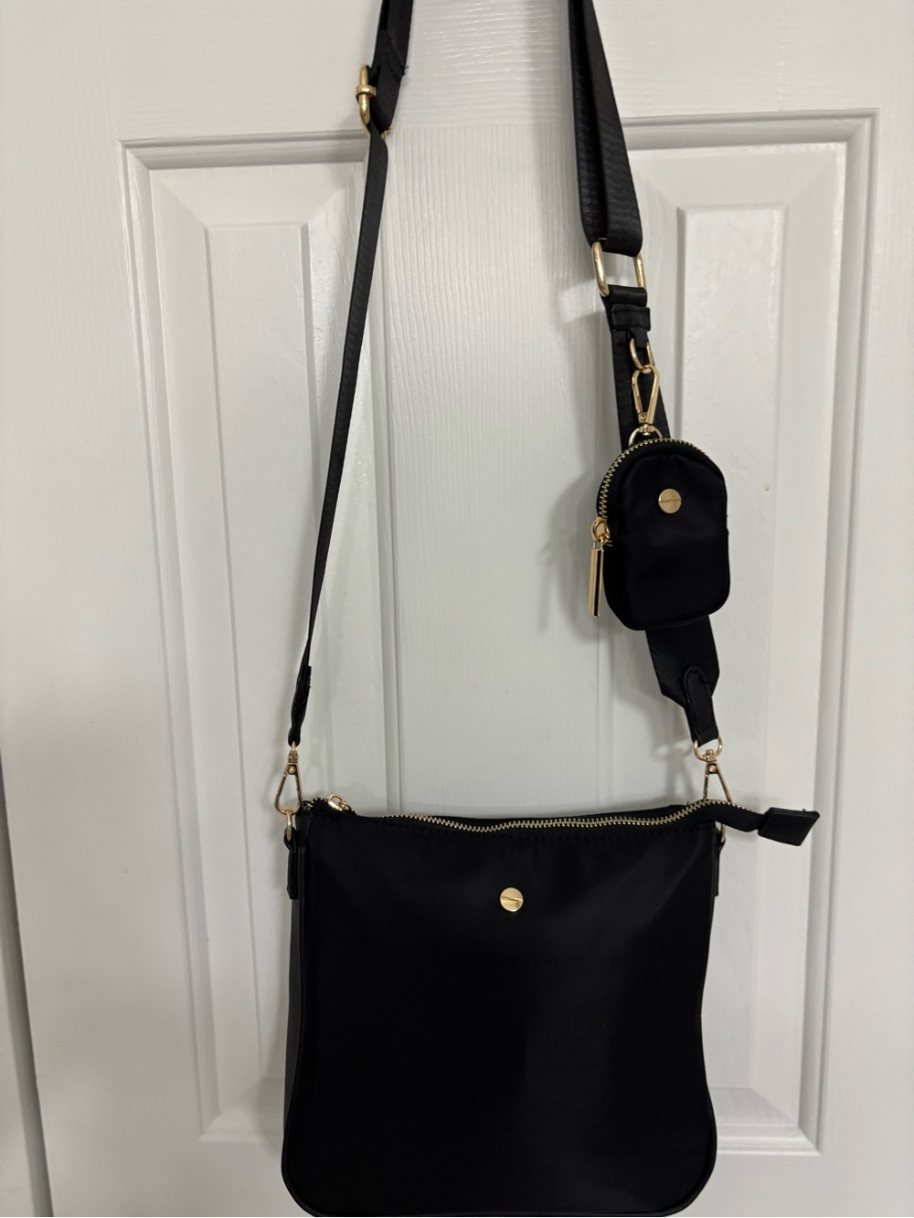 Mali and Lili Black Women's Nylon Crossbody Bag with Detachable Pouch 9x9x2